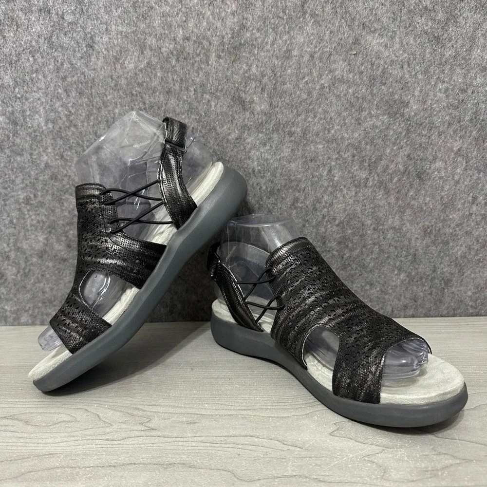 JBU Jambu Francis Sandals Womens 7‎ Gray Black Laser Cut Slingback Bungee